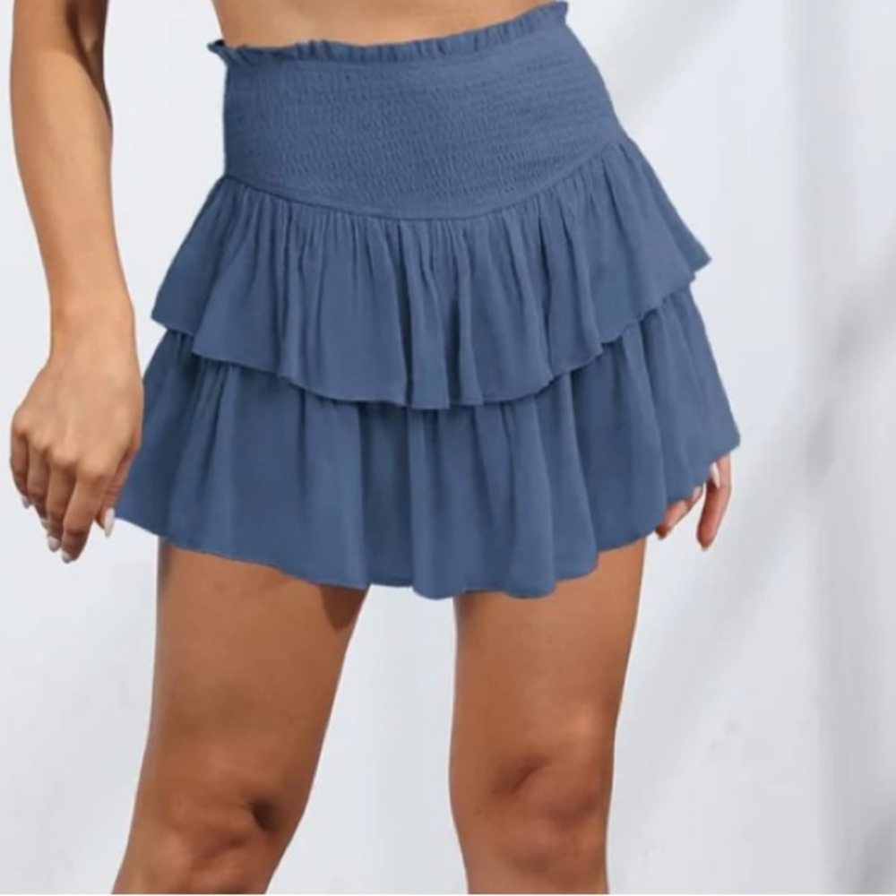 American Threads Mustard Seed Blue Smocked Skort
